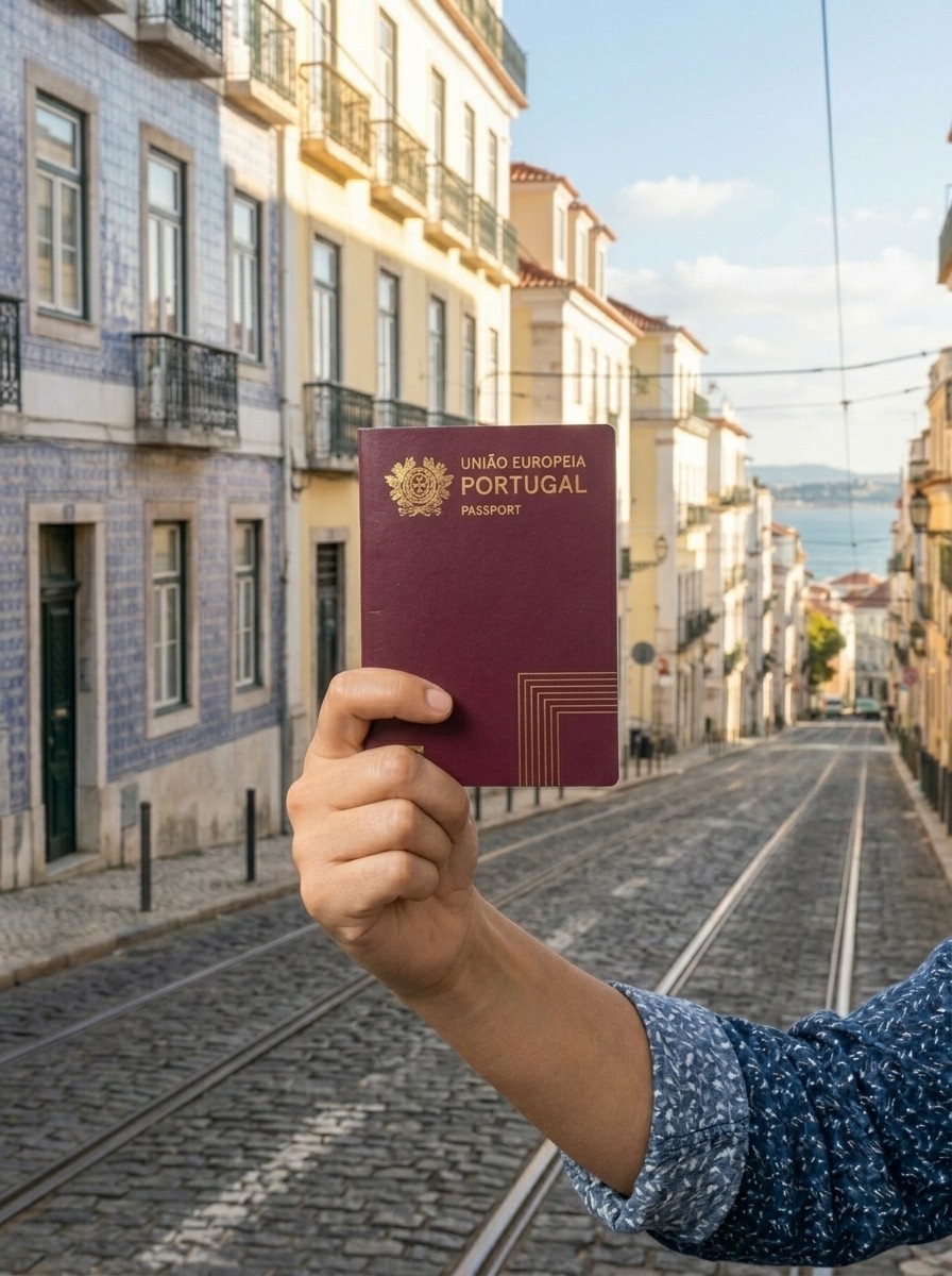 Passaporte português em rua de Lisboa